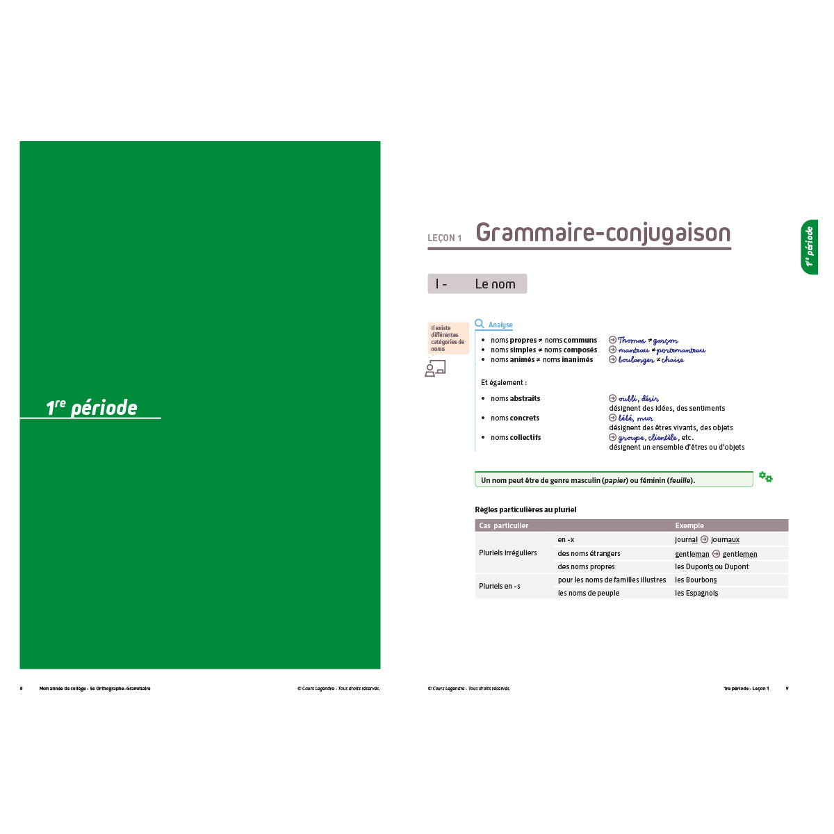 Mon année de collège - Cahier de cours et d'entraînement - Orthographe-Grammaire - 5ème