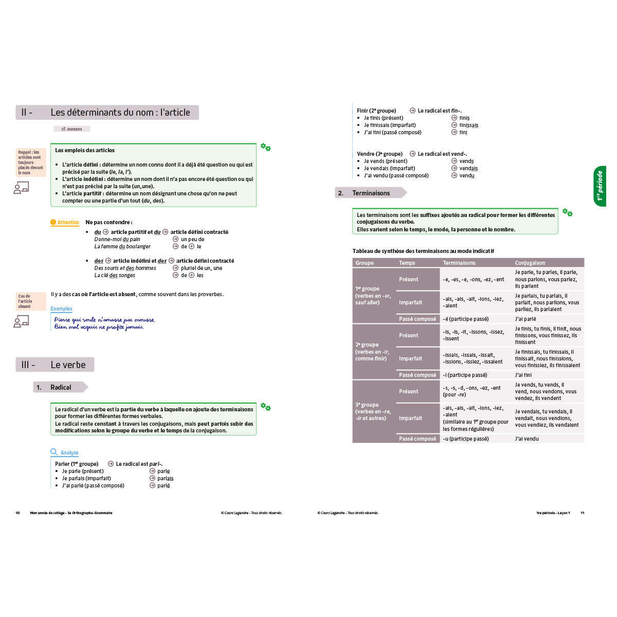 Mon année de collège - Cahier de cours et d'entraînement - Orthographe-Grammaire - 5ème