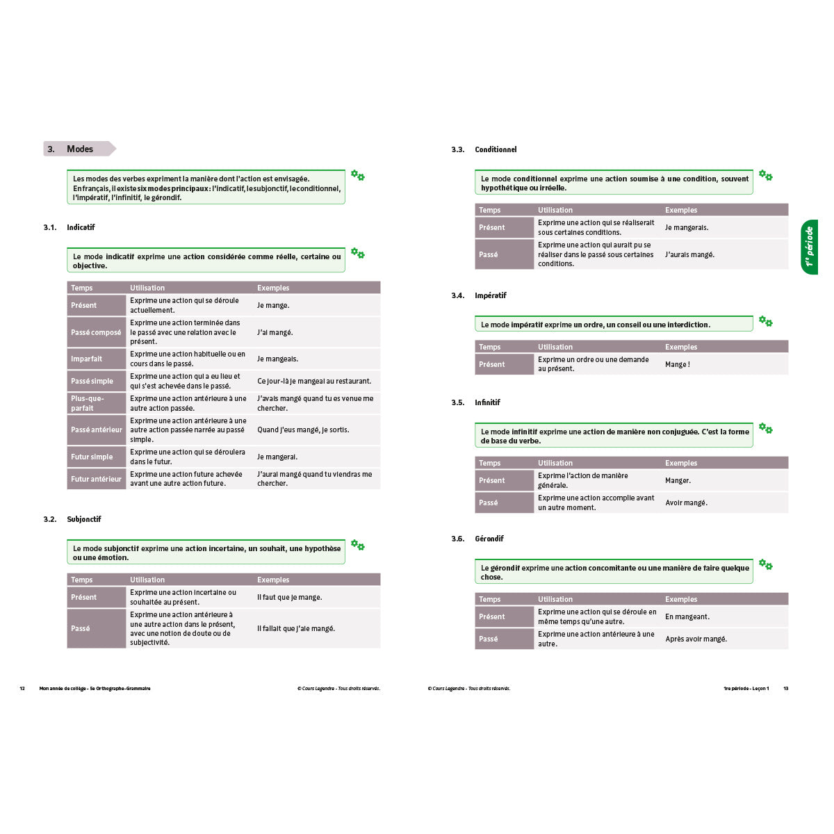 Mon année de collège - Cahier de cours et d'entraînement - Orthographe-Grammaire - 5ème