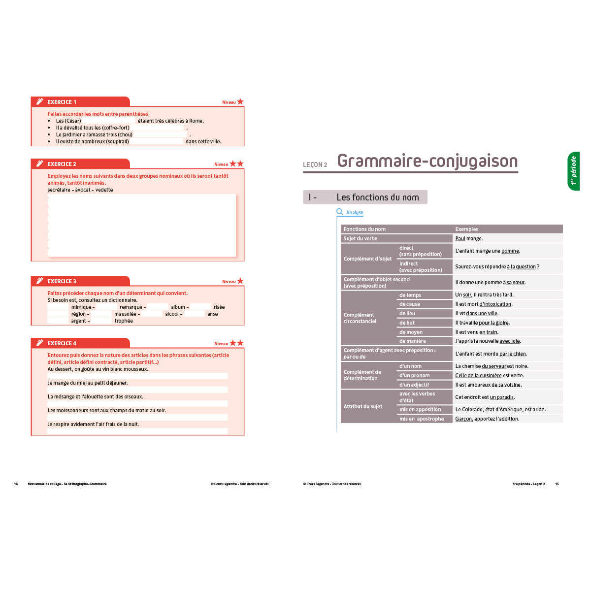 Mon année de collège - Cahier de cours et d'entraînement - Orthographe-Grammaire - 5ème