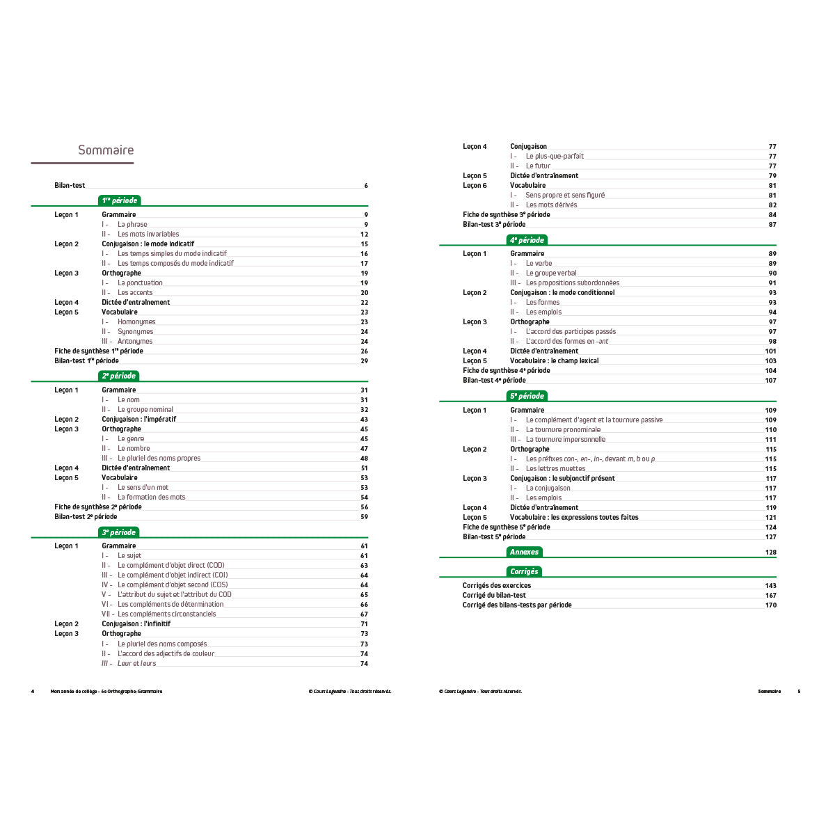 Mon année de collège - Cahier de cours et d'entraînement - Orthographe-Grammaire - 6ème