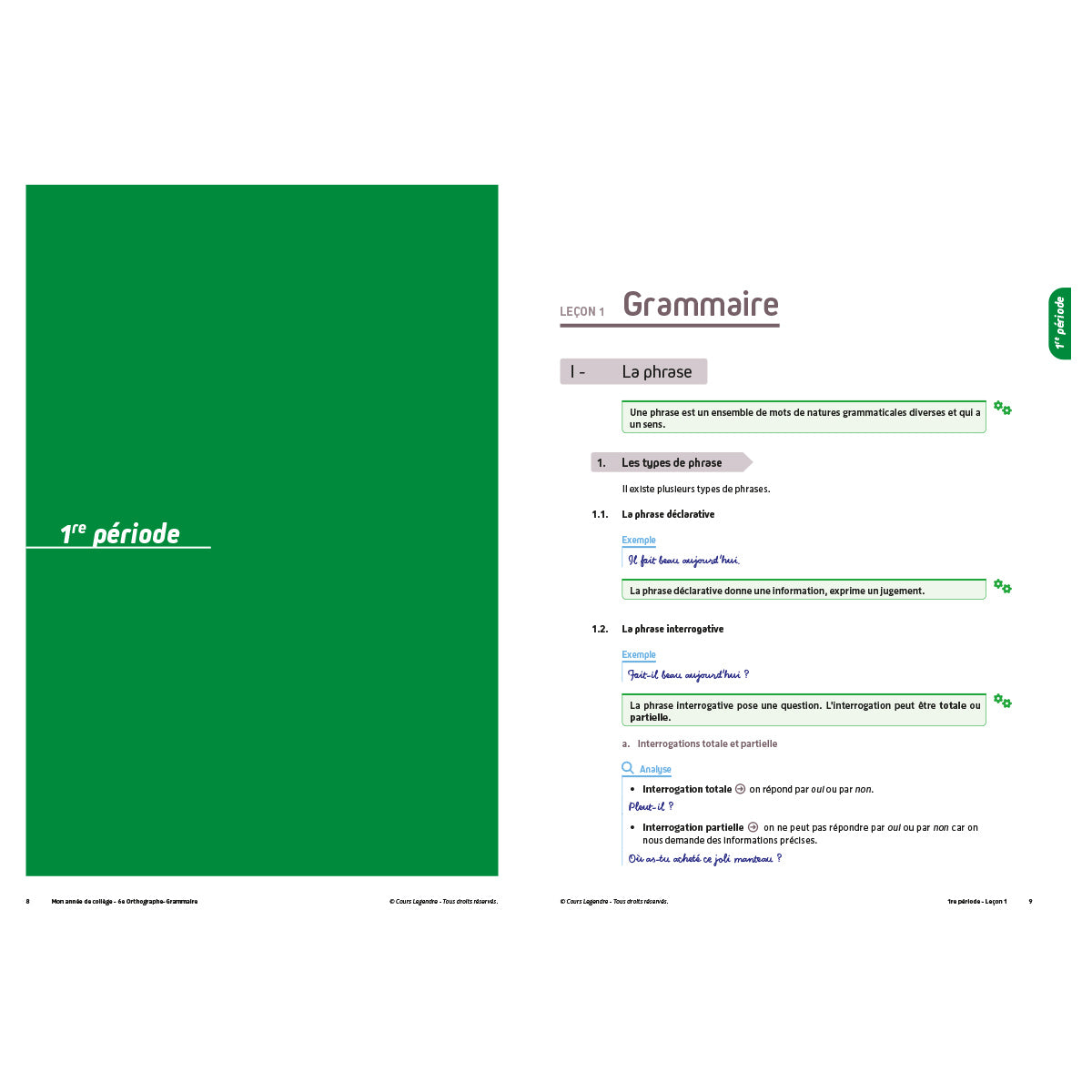 Mon année de collège - Cahier de cours et d'entraînement - Orthographe-Grammaire - 6ème