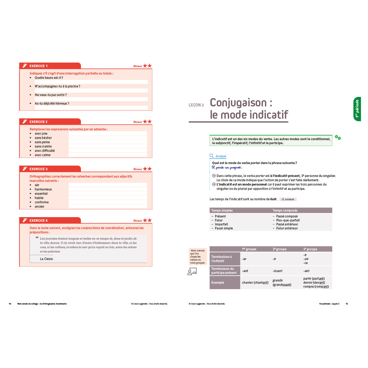 Mon année de collège - Cahier de cours et d'entraînement - Orthographe-Grammaire - 6ème
