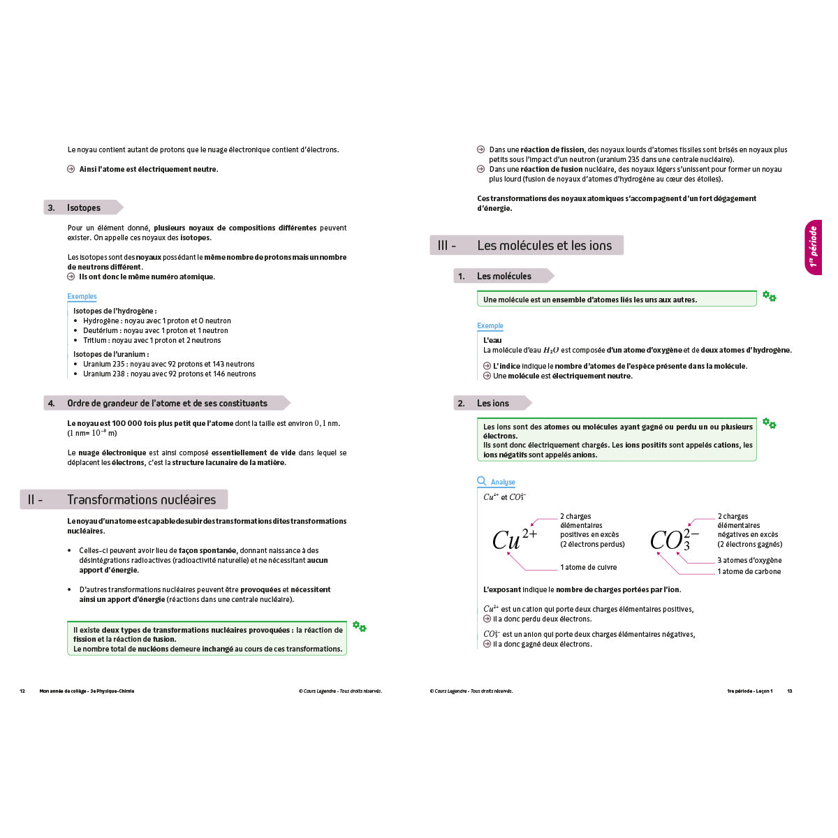 Mon année de collège - Cahier de cours et d'entraînement - Physique-Chimie - 3ème