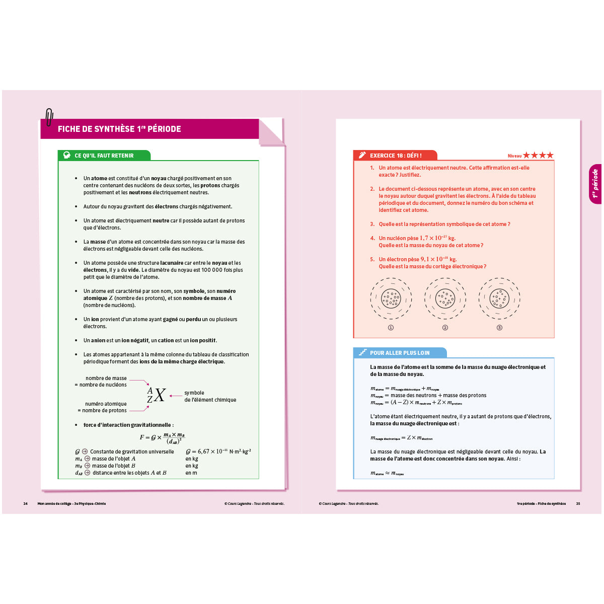 Mon année de collège - Cahier de cours et d'entraînement - Physique-Chimie - 3ème