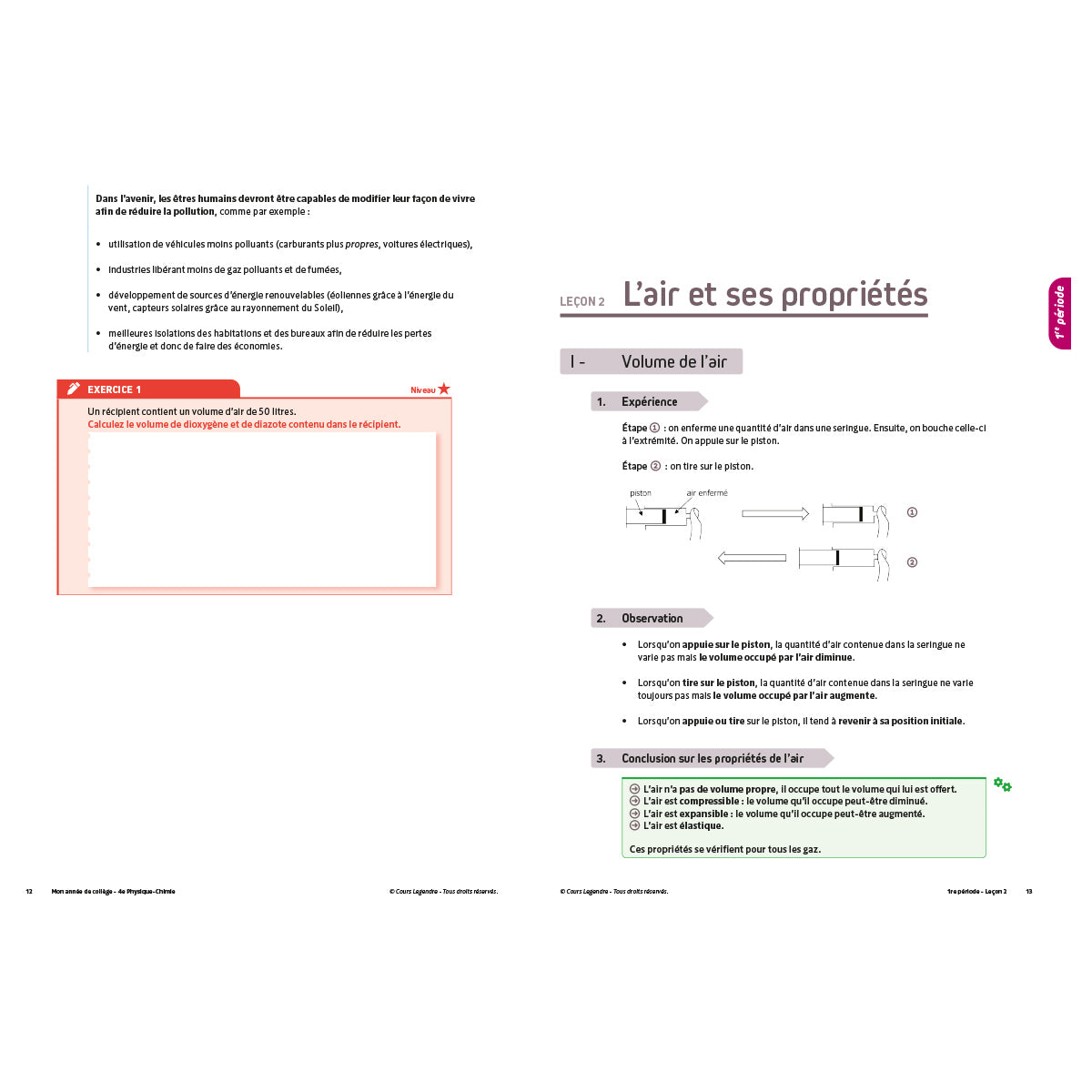 Mon année de collège - Cahier de cours et d'entraînement - Physique-Chimie - 4ème