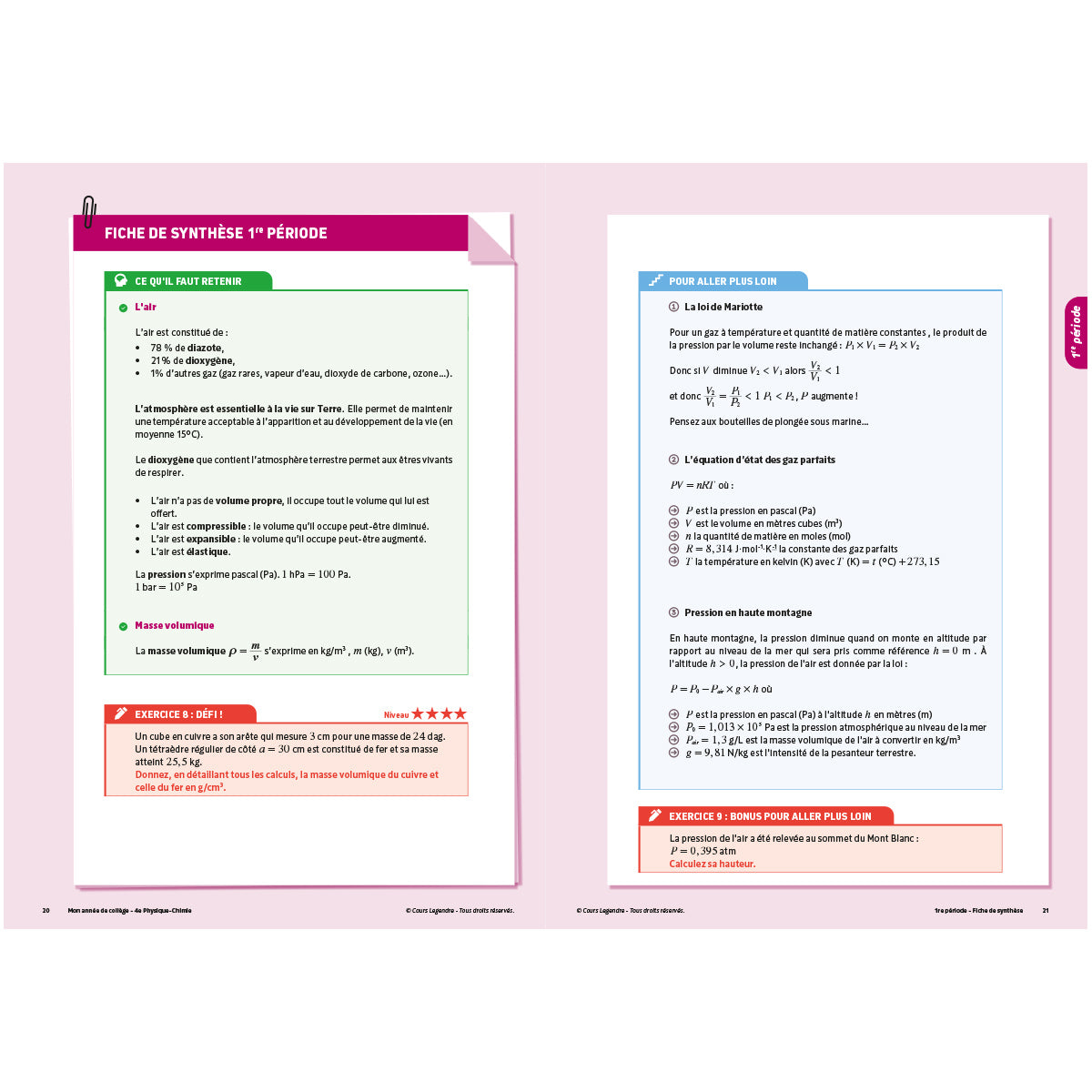 Mon année de collège - Cahier de cours et d'entraînement - Physique-Chimie - 4ème