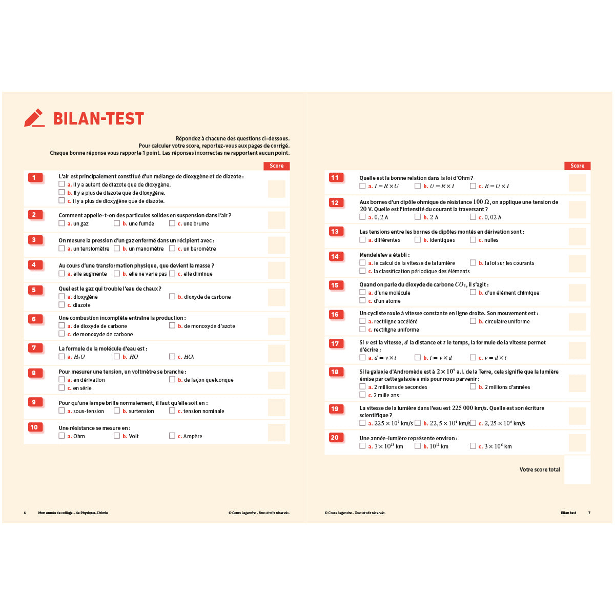 Mon année de collège - Cahier de cours et d'entraînement - Physique-Chimie - 4ème