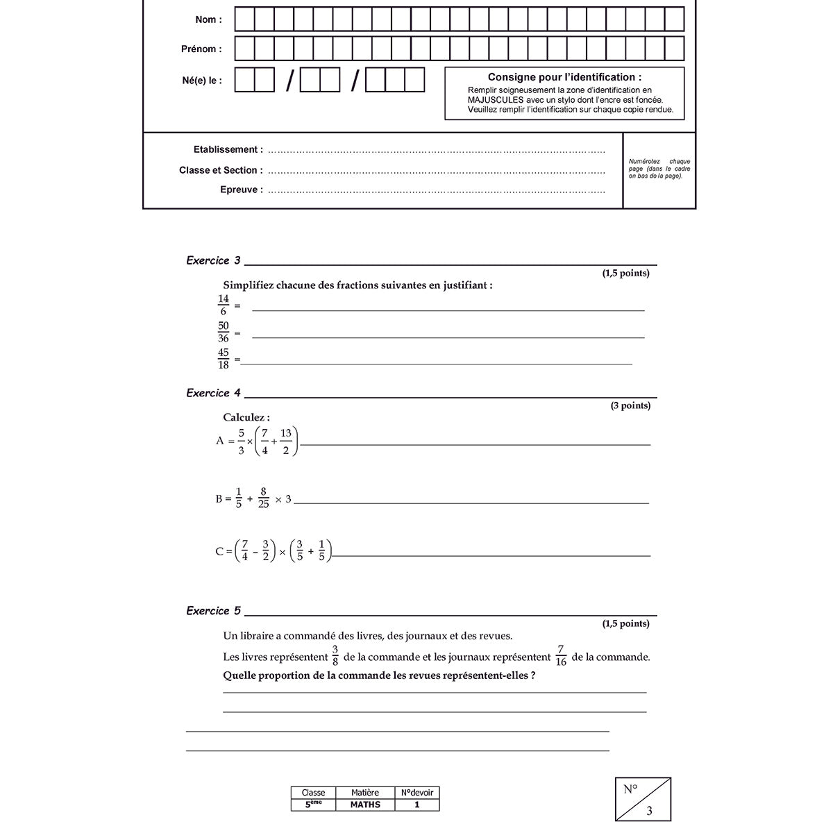 Mon année de Collège - 5ème - Mathématiques avec 6 devoirs à envoyer