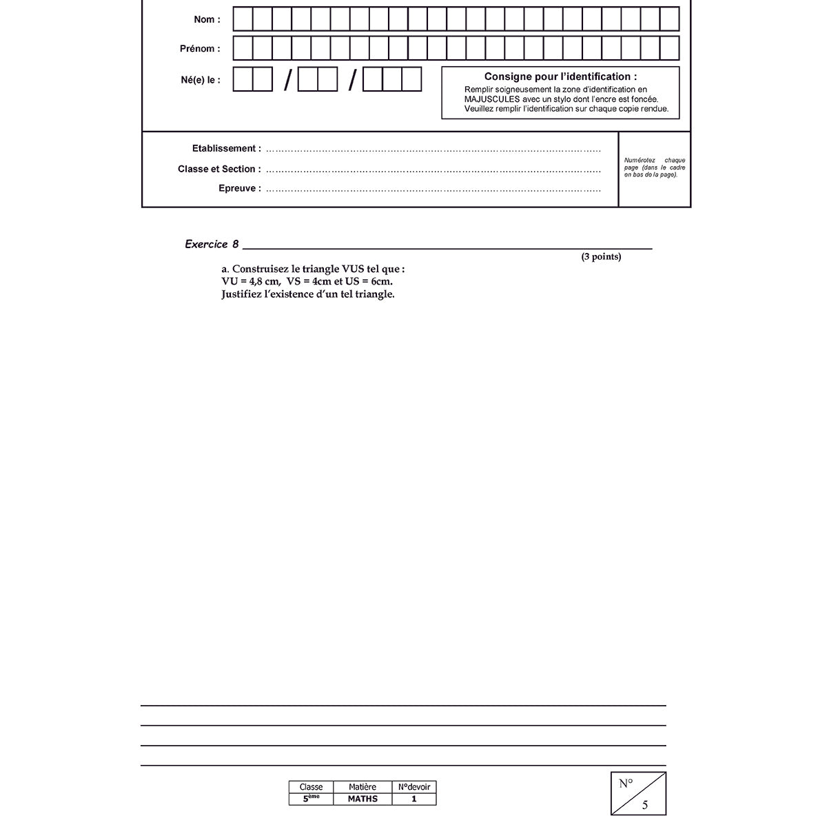 Mon année de Collège - 5ème - Mathématiques avec 6 devoirs à envoyer